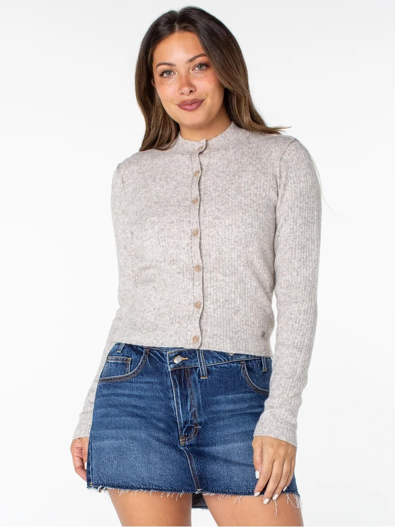 Celebrity Pink Women's and Women's Plus Mockneck Button Front Cardigan, Sizes XS-4X | Walmart (US)