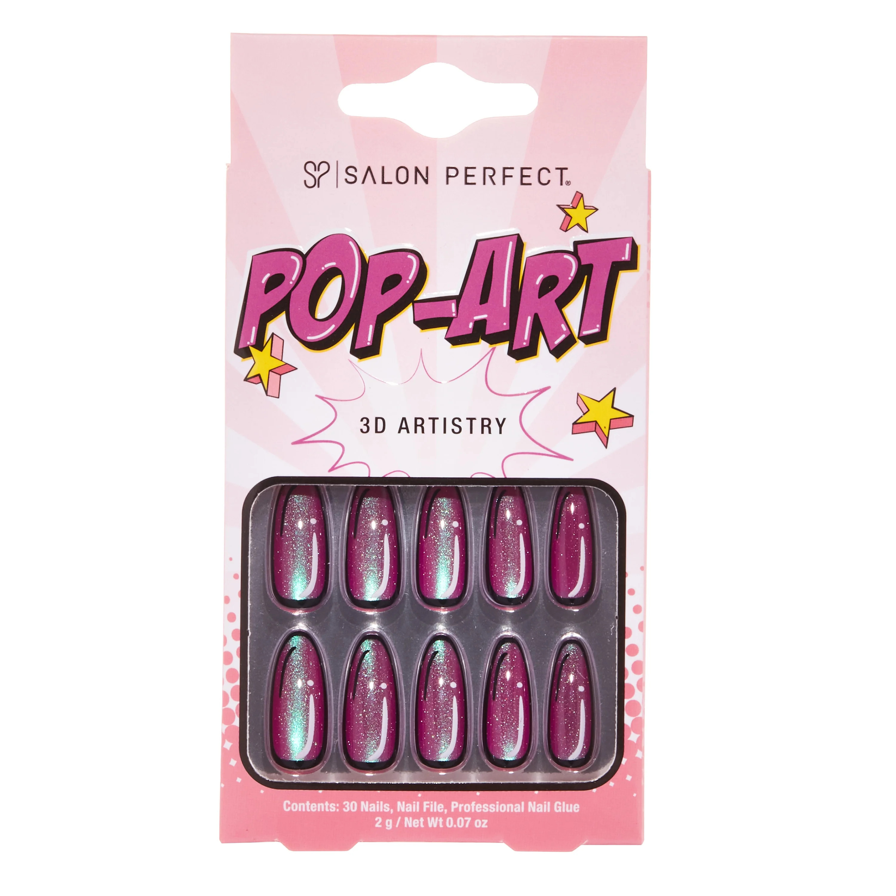 Salon Perfect Artificial Press On Nails, 177 Pop-Art, Purple Magnetic, Long Almond Glue On Fake N... | Walmart (US)