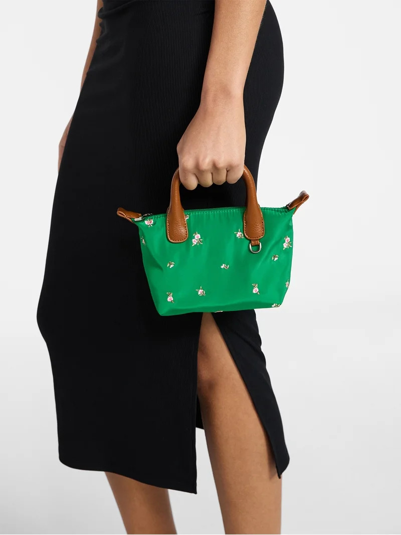 No Boundaries Women's Mini Tote Crossbody Bag, Turf Green with Floral Embroidery | Walmart (US)