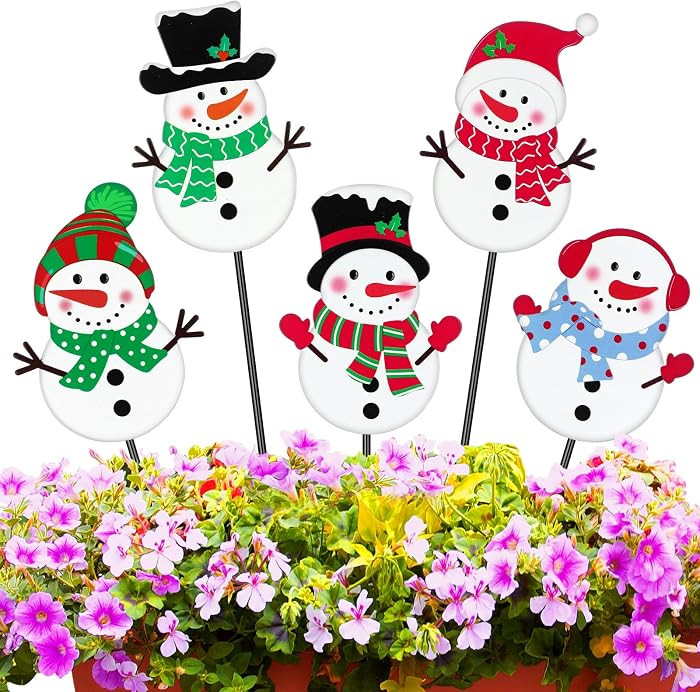 Roowest 5 Pack 12'' H Metal Christmas Yard Stakes Outdoor Decorations Snowman Garden Signs Christ... | Amazon (US)