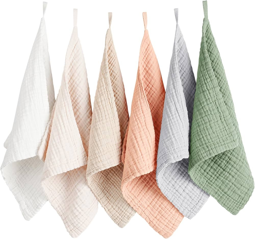 Konssy 6 Pack Baby Muslin Washcloths for Unisex 100% Cotton Wash Cloth Set for Baby Face Body Com... | Amazon (US)