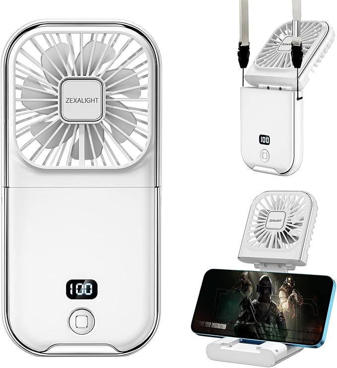 USB Rechargeable Upgraded 5-in-1 Portable Handheld Fan, Necklace Fan, Desk Fan, Foldable Phone St... | Amazon (US)