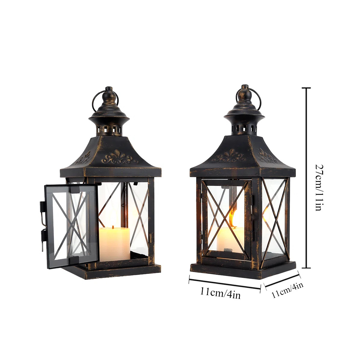 11'' High Black Decorative Candle Lantern Set (Set of 2) | Wayfair North America