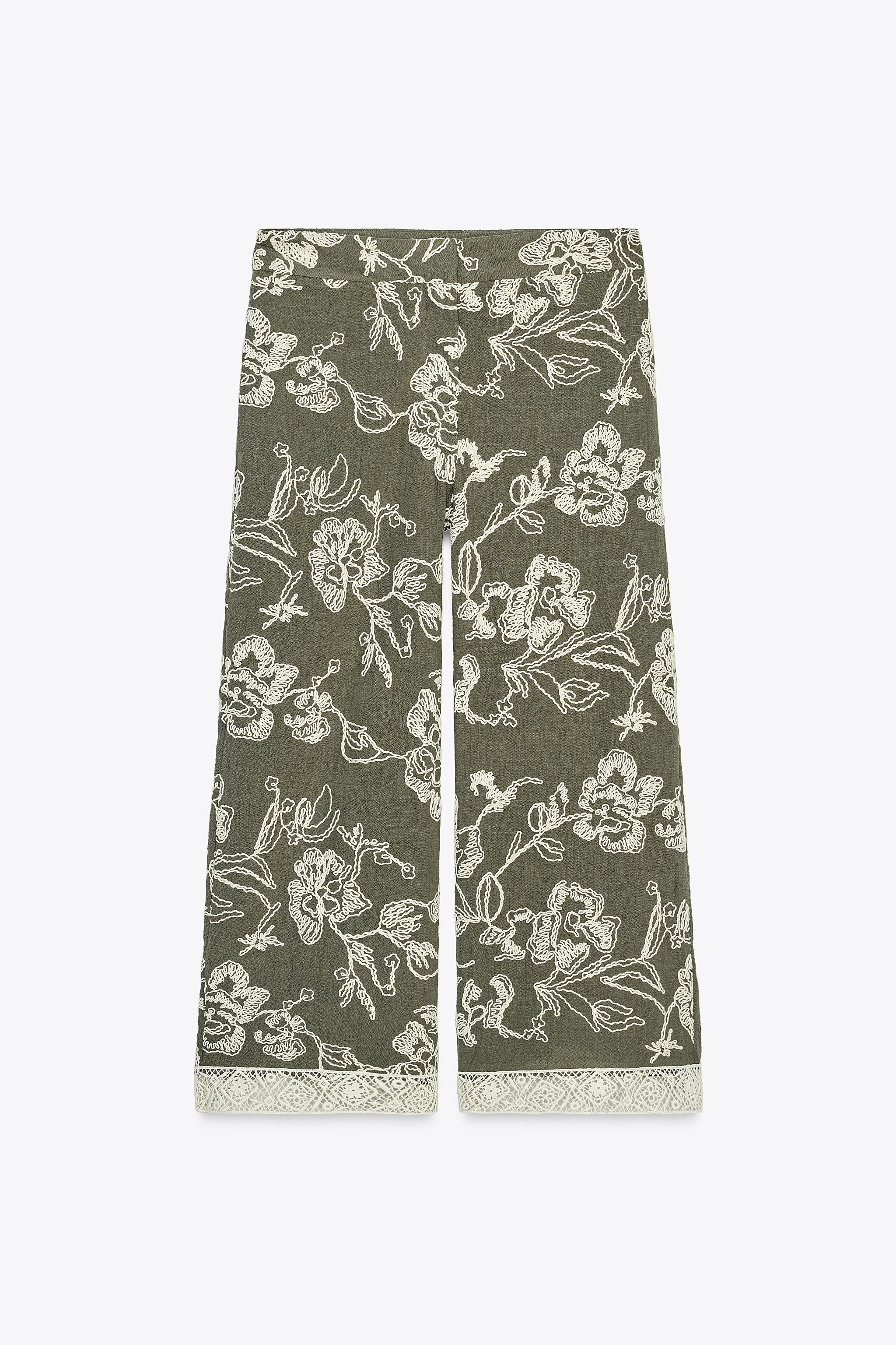 GUIPURE HEM EMBROIDERED PANTS | Zara US