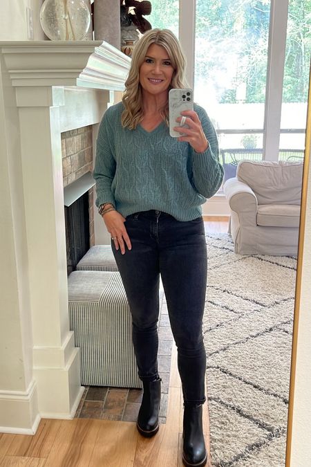 Another way to style this gorgeous green sweater— with black wash denim! The boots are ones that you’ll wear for years! TTS in both. 

#LTKxNSale #LTKFind #LTKstyletip