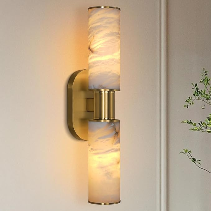 Alabaster Wall Sconce, 22" Brass Bathroom Wall Sconce, Modern Wall Lights Spanish Natural Marble ... | Amazon (US)