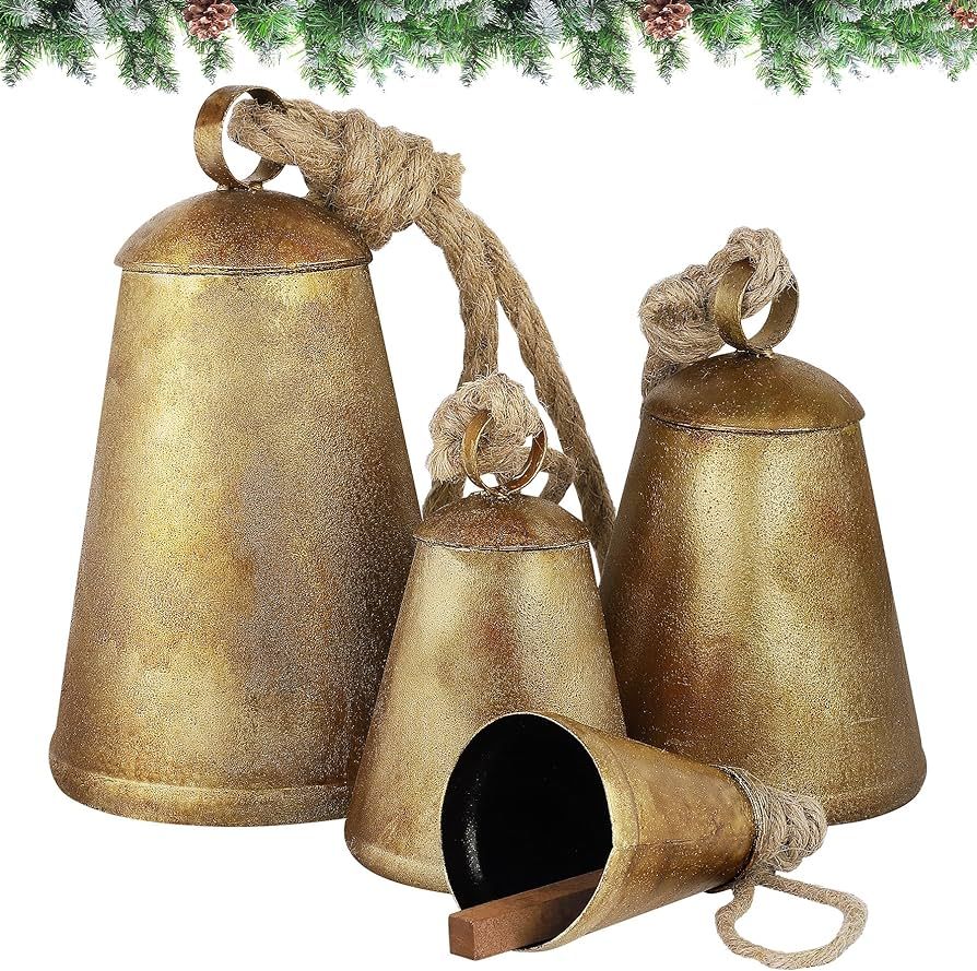 Amazon.com: Fovths 4 Pack Huge Christmas Cow Bells Giant Hanging Metal Cone Bells Vintage Harmony... | Amazon (US)