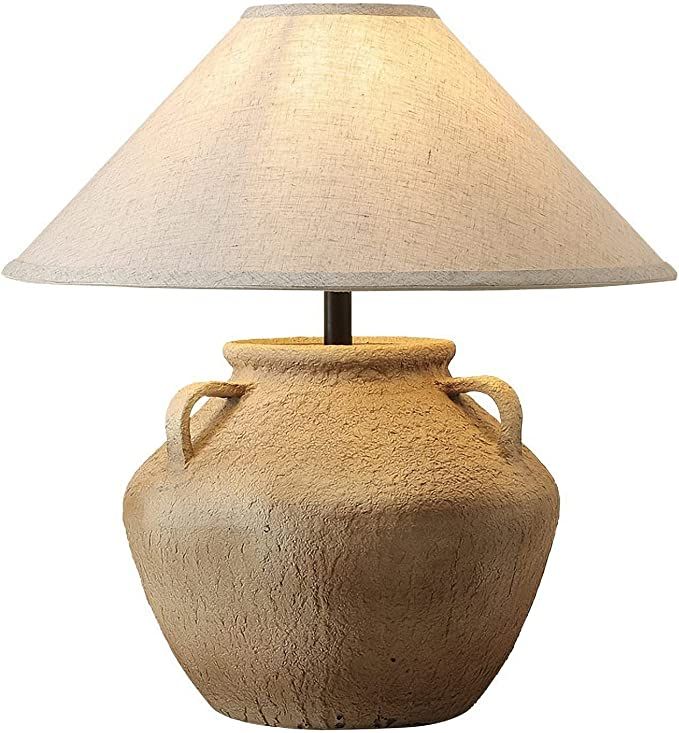 ZALORD Rustic Southwestern Table Lamp 18.8" Tall Jug Ceramic Desk Lamp Farmhouse Pot Fabric Drum ... | Amazon (US)