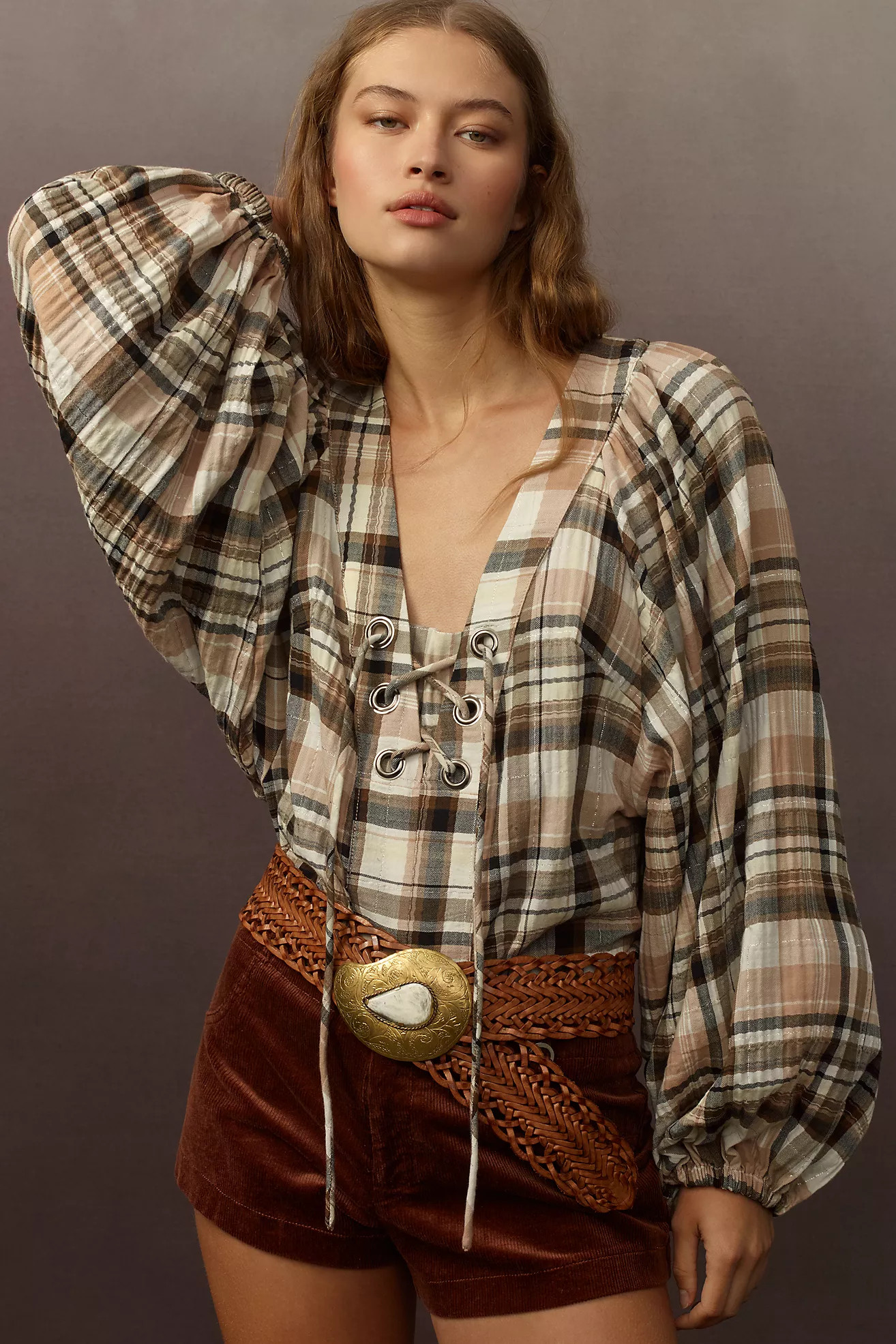 By Anthropologie Long-Sleeve Lace-Up Dolman Blouse | Anthropologie (US)