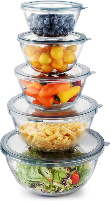 Cuiselect 5pc Glass Mixing Bowls with Lids Set (4.65QT, 2.80QT, 1.64QT, 1.16QT, 0.85QT), Nesting ... | Amazon (CA)