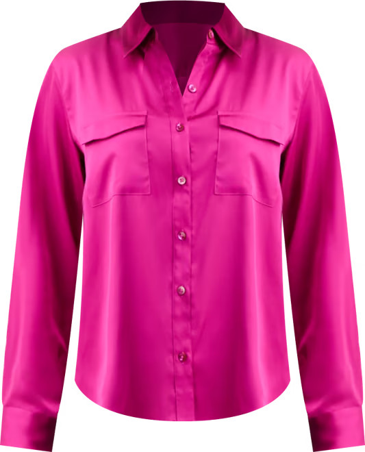 Women's Button-Front Long-Sleeve Satin Utility Shirt | Macy's