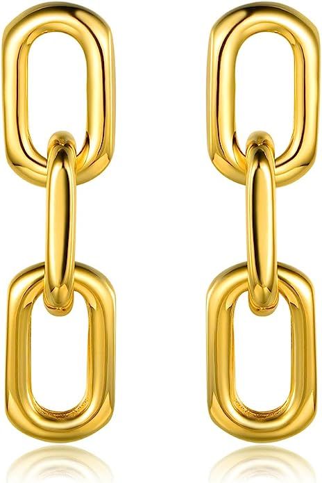 Barzel 18K Gold Plated Symmetrical Chain Link Dangling Earrings | Amazon (US)