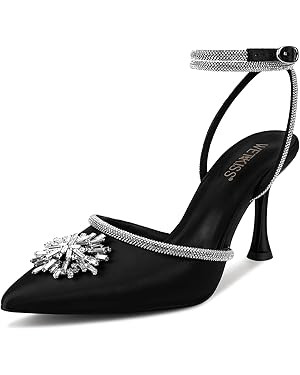 wetkiss Silver Heels for Women Dress Shoes Wedding Shoes for Bride Silver Rhinestone Heels for Wo... | Amazon (US)
