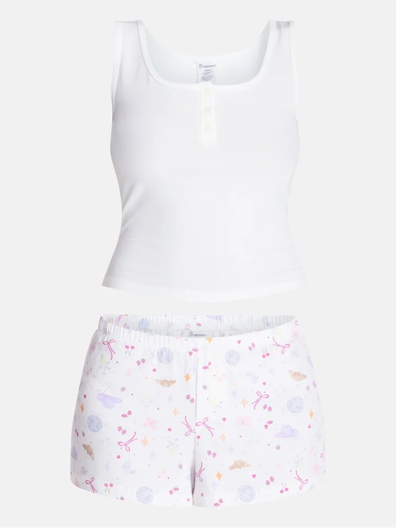 No Boundaries Cloud Core Sleepwear Tank Top and Shorts Sleep Set, 2-Piece, Women's XXS-3X | Walmart (US)