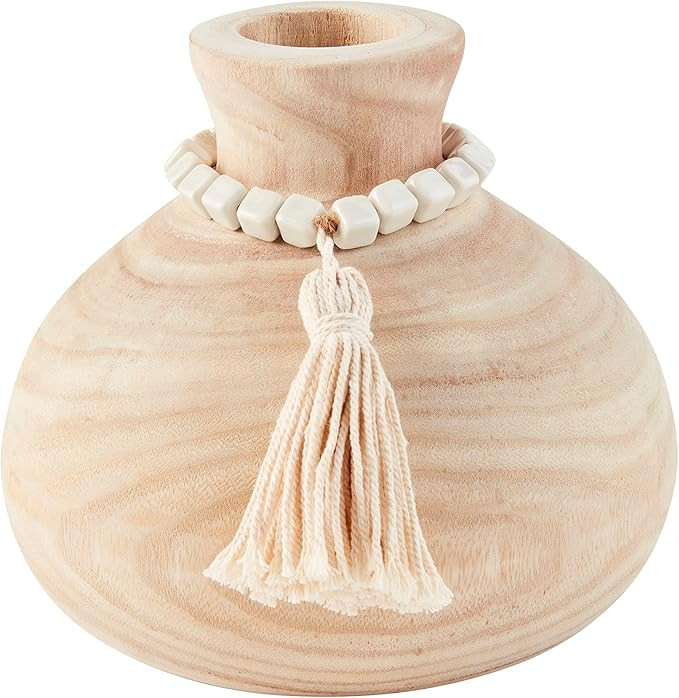Mud Pie Wood Vase with Bead, Tan, 10 3/4" x 6 1/4" Dia | Amazon (US)