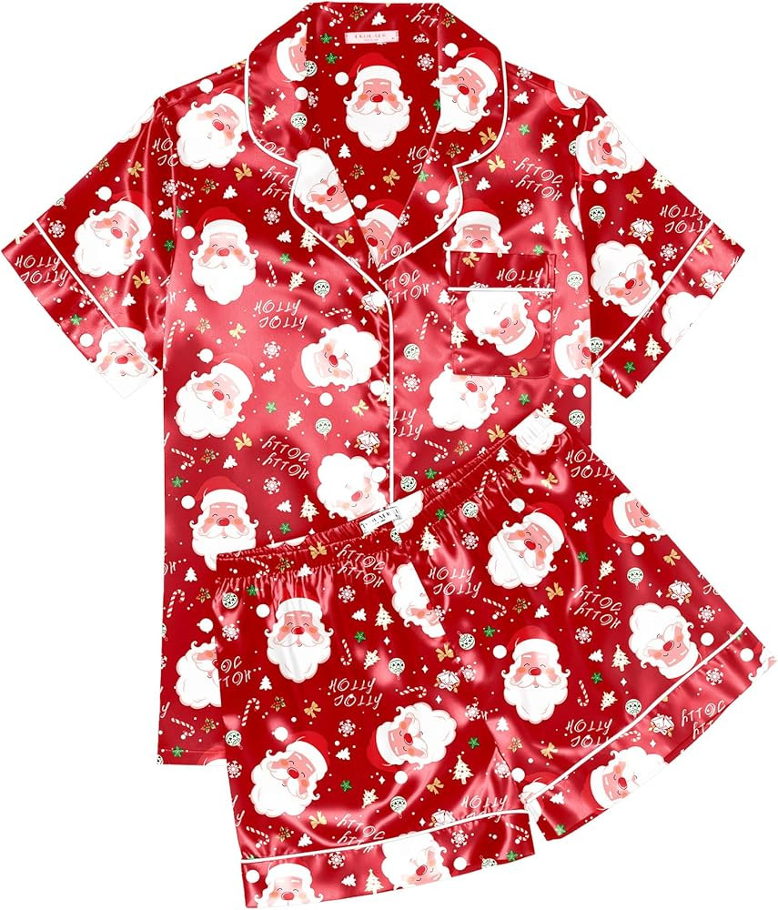 Ekouaer Womens Silk Satin Pajama Sets Soft Short Sleeve Button Down Sleepwear Top and Shorts 2 Pi... | Amazon (US)