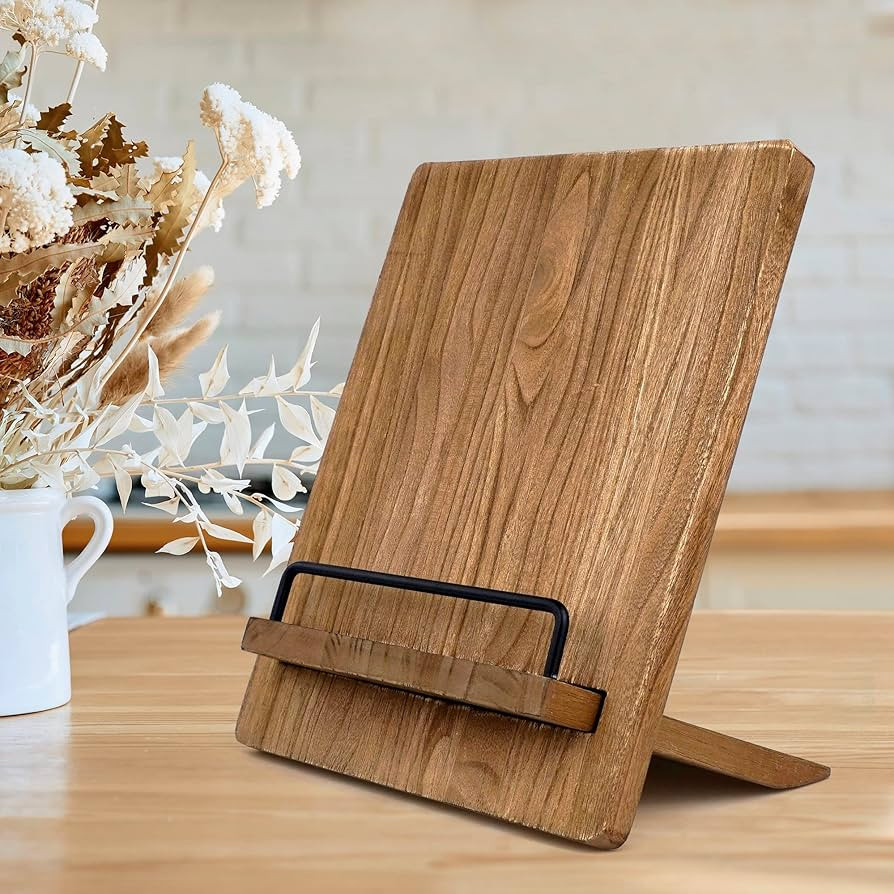 Cookbook Stand | Wood Cookbook Holder Cutting Board Style，Rustic Adjustable Pull-Out Recipe Hol... | Amazon (US)
