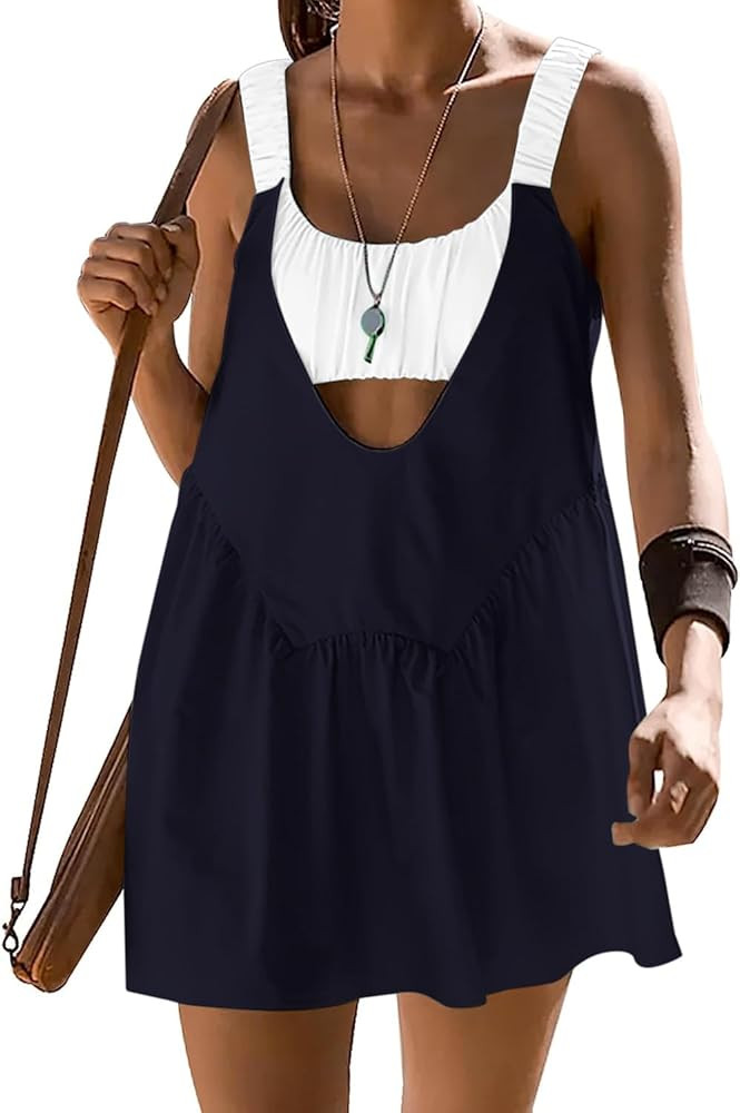 Lauweion Women Tennis Dress with Shorts Workout Hot Shot Mini Dress with Built in Bra Athletic 2 ... | Amazon (US)