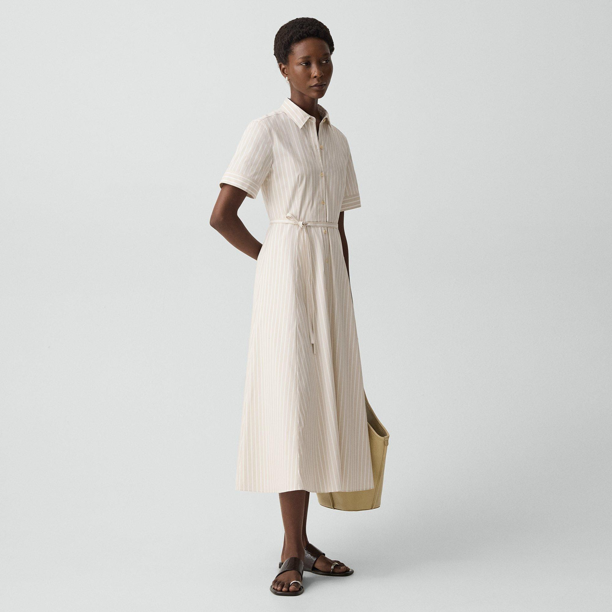 Belted Shirt Dress in Striped Cotton-Blend | Theory