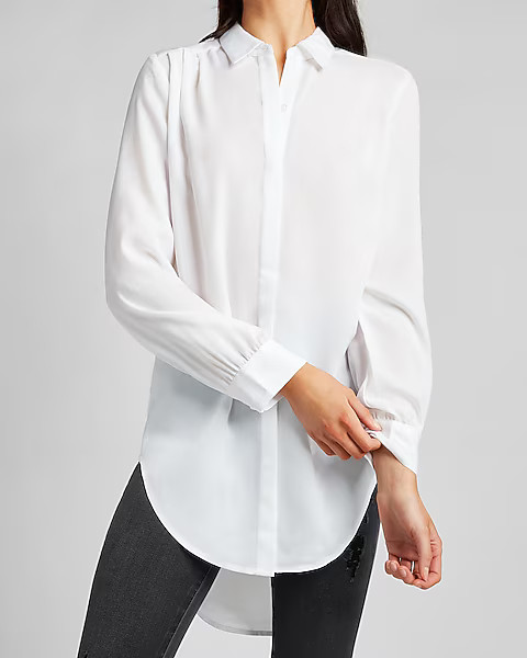 Pleated Shoulder Relaxed Tunic Portofino Shirt | Express
