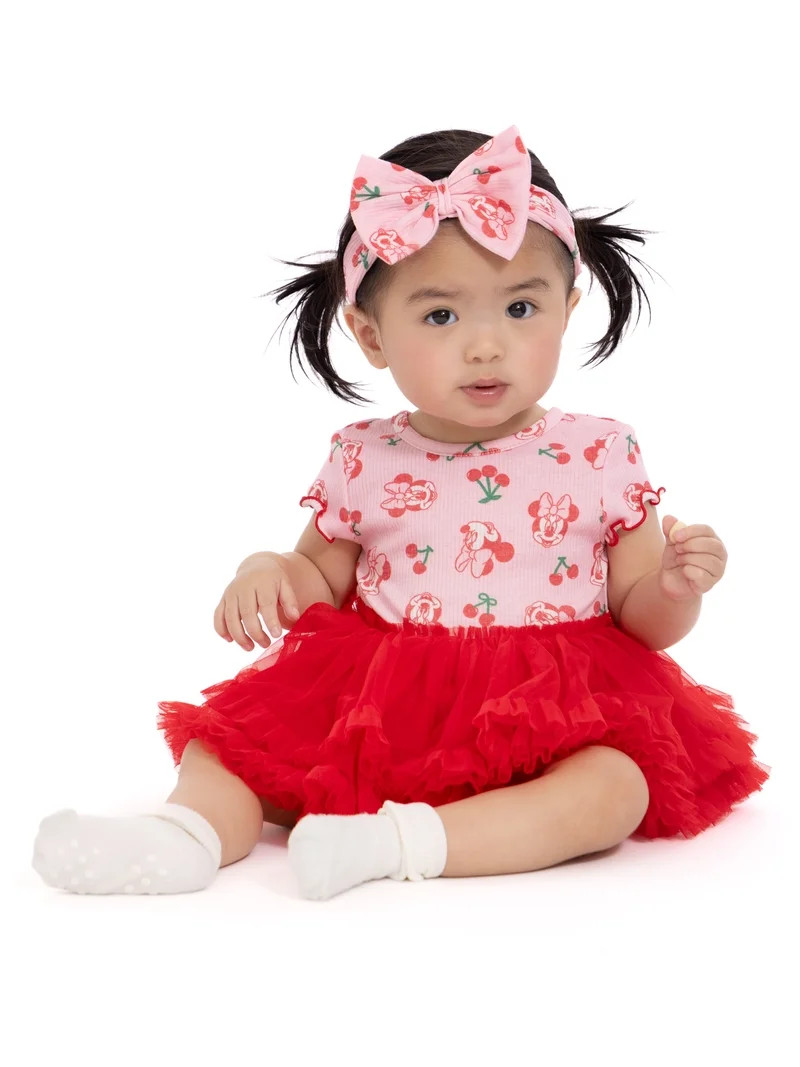 Minnie Mouse Baby Girls Tutu Bodysuit and Matching Headband, 2-Piece, Sizes 0/3M-24M | Walmart (US)
