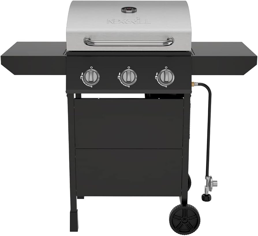 Nexgrill Premium 3 Burner Propane Barbecue Gas Grill, Side Table Open Cart with Wheels, Outdoor C... | Amazon (US)