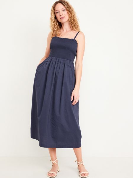 Fit & Flare Smocked Midi Dress | Old Navy (US)