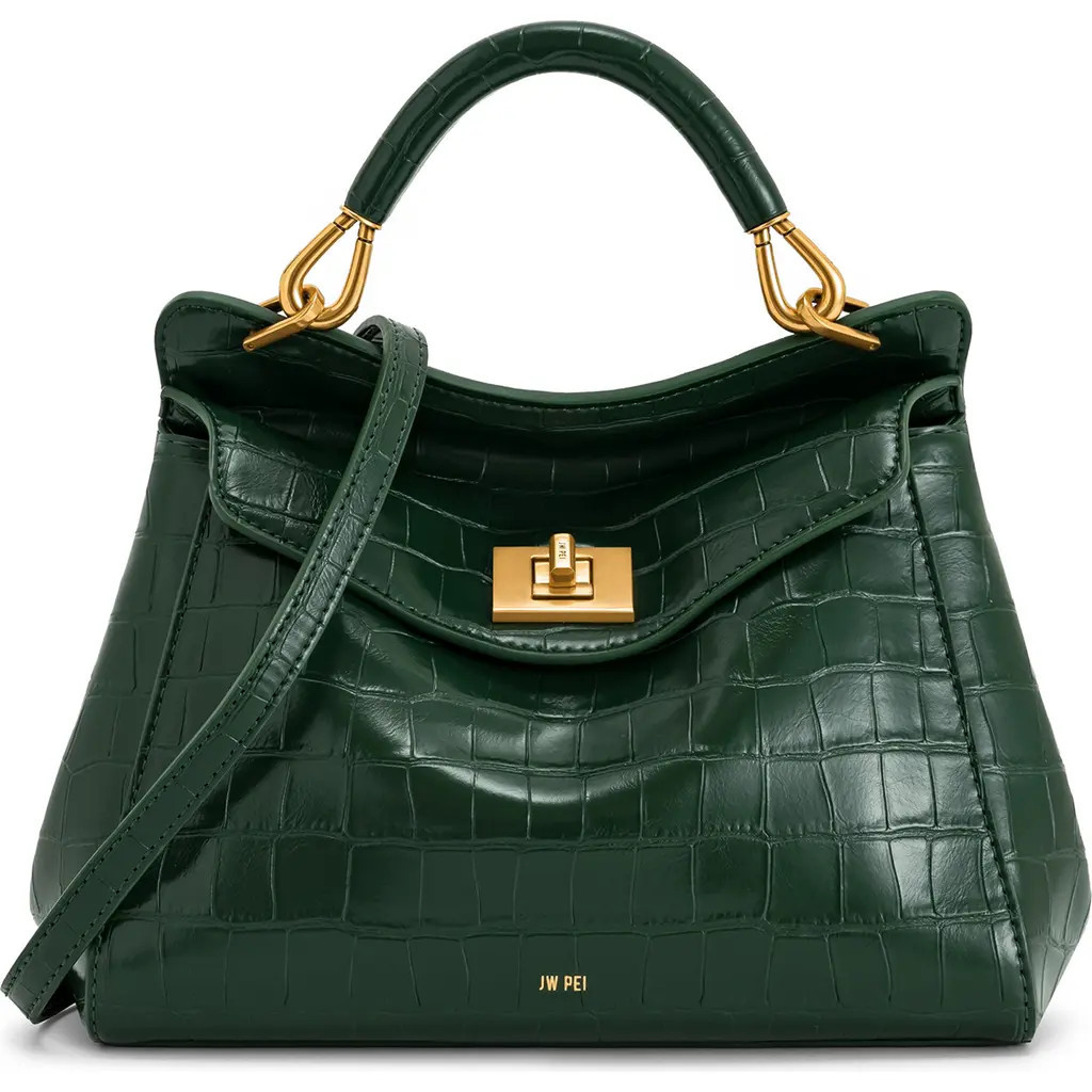 JW PEI Lucia Faux Leather Top Handle Bag in Green Croc at Nordstrom | Nordstrom