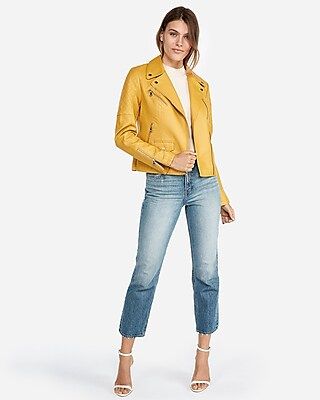 Express Womens Faux Leather Quilted Moto Jacket Yellow Women's Xxs Yellow Xxs | Express