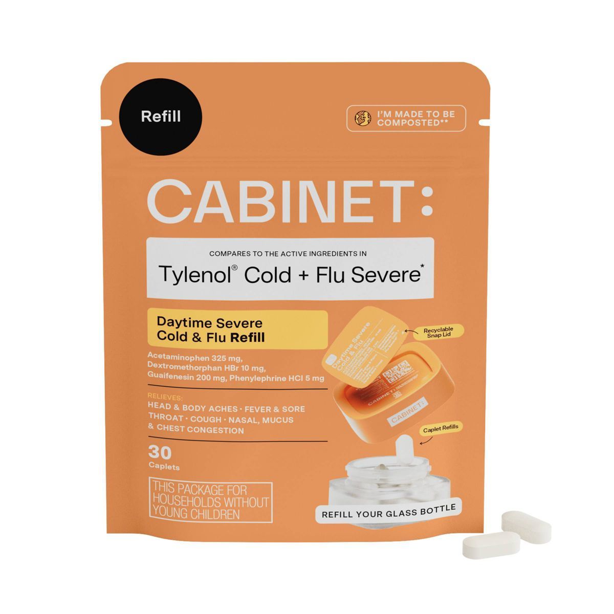 Cabinet Health Daytime Severe Cold & Flu Refill Compostable Gusset Pouch - 30ct | Target
