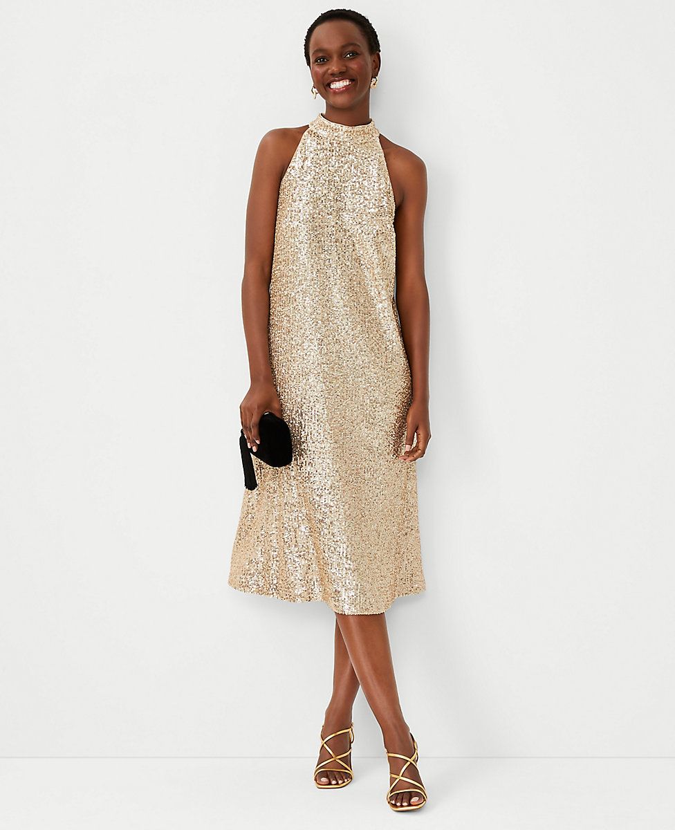 Sequin Mock Neck Midi Dress | Ann Taylor (US)