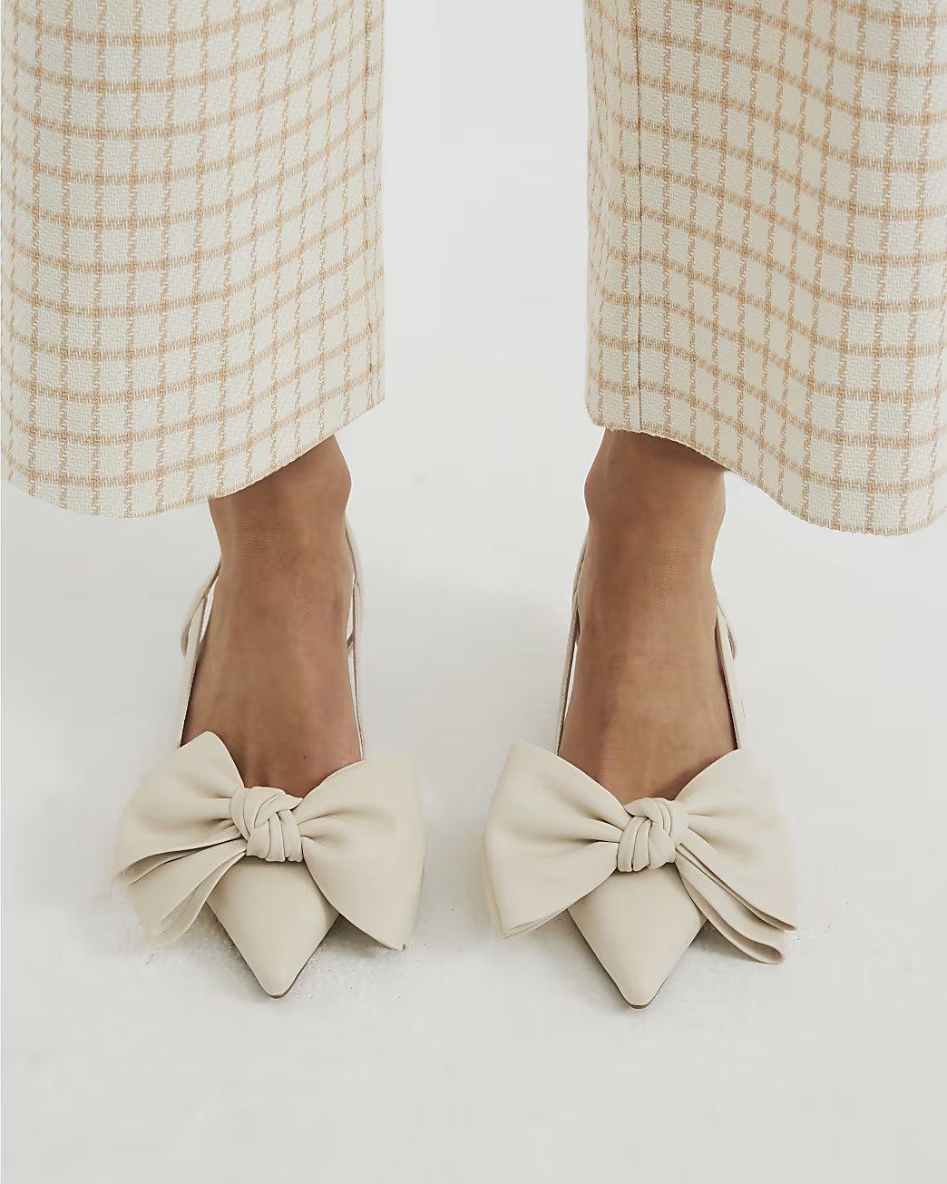 Cream Sling Back Bow Court Heels | River Island UK & IE