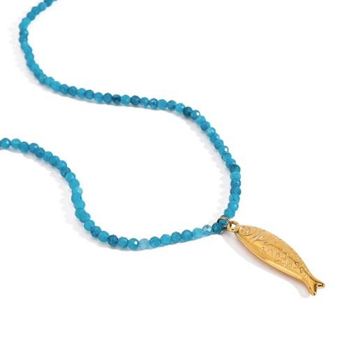 Boho Fish Necklace for Women - Blue Natural Stone Fish Pendant Necklace, Bohemian Beach Jewelry C... | Amazon (US)