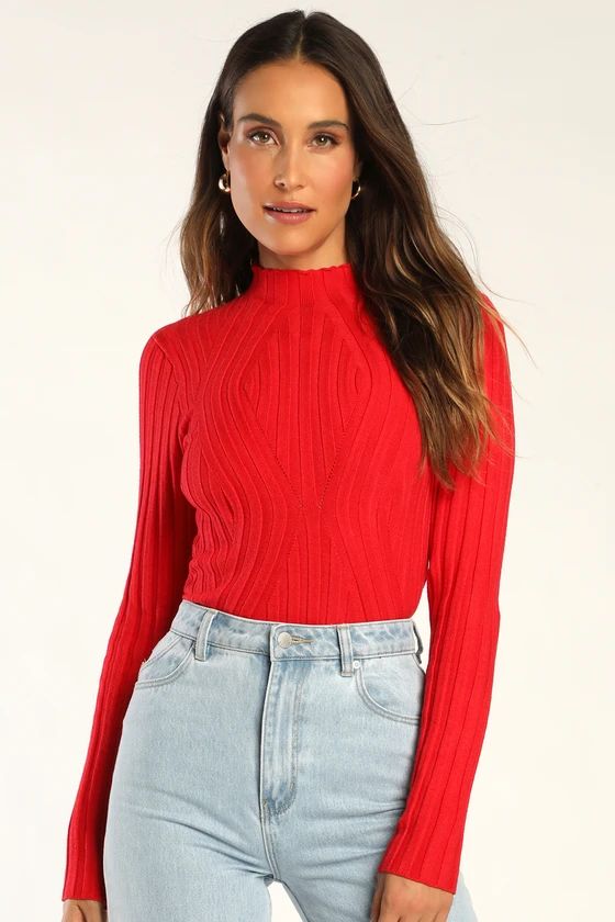 Stay Layered Red Ribbed Mock Neck Long Sleeve Top | Lulus (US)