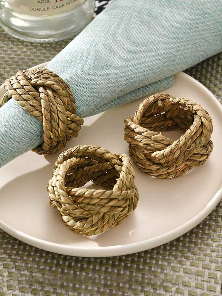 2-50pcs Natural Handwoven Grass Napkin Rings, Suitable For Wedding, Dinner, Party, Reception, Family Gathering Table Decor | SHEIN USA | SHEIN