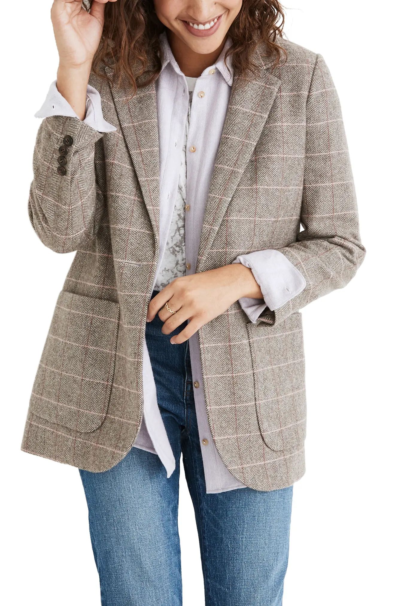 Women's Madewell Woodhull Plaid Blazer, Size Small - Grey | Nordstrom
