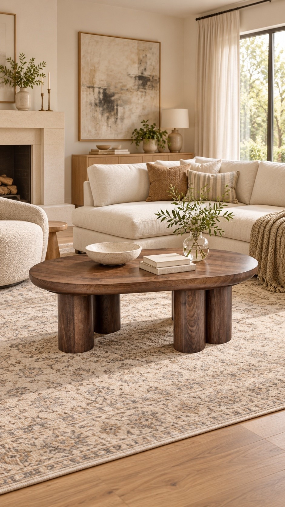 Want a living room that feels warm and pulled together? Start with a coffee table that brings some contrast to your lighter pieces. 🤎 This Walmart find pairs a rounded shape with a rich wood-look finish. Tap the tagged table to check the dimensions and see if it fits your space. 

 #LTKHome