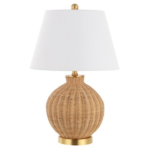 Nobu Rattan Table Lamp - Natural/Brass - Brown | Desk Lamp, Bedside Lamp | One Kings Lane