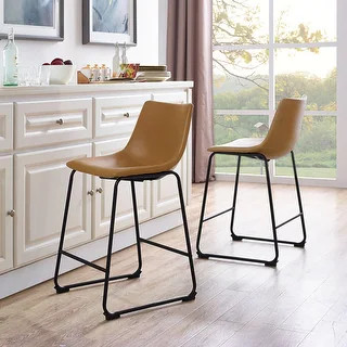 Middlebrook Prusiner 24-inch Faux Leather Counter Stool, Set of 2 | Bed Bath & Beyond