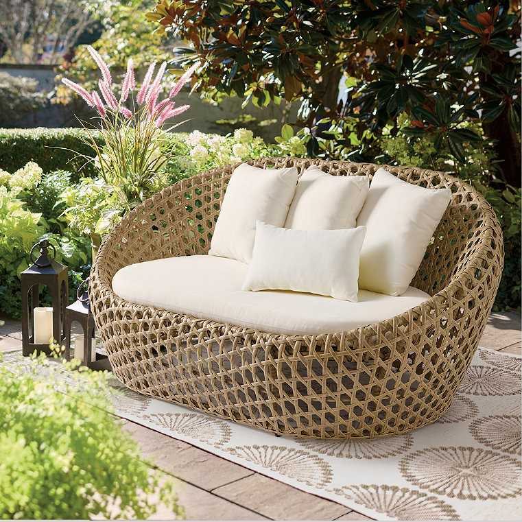 Mason Wicker Outdoor Outdoor Loveseat - Natural White - Grandin Road | Grandin Road