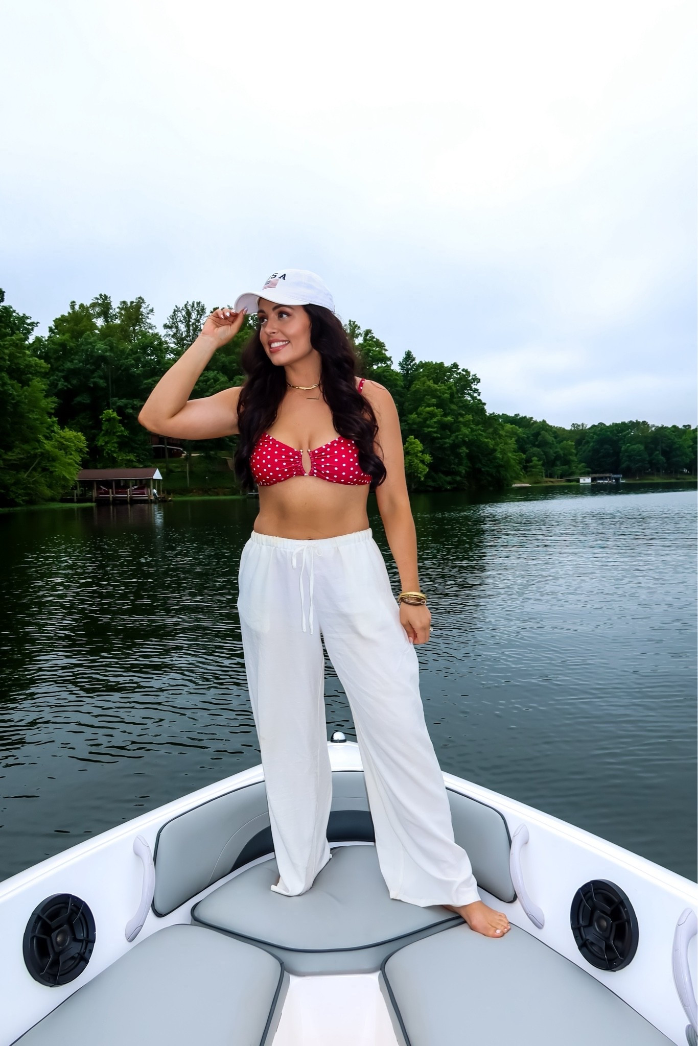 USA hat, under $30 Amazon polka dot bikini (medium), under $40 white linen pants (medium) perfect for Fourth of July! #founditonamazon

#LTKSaleAlert #LTKootd #LTKSwim