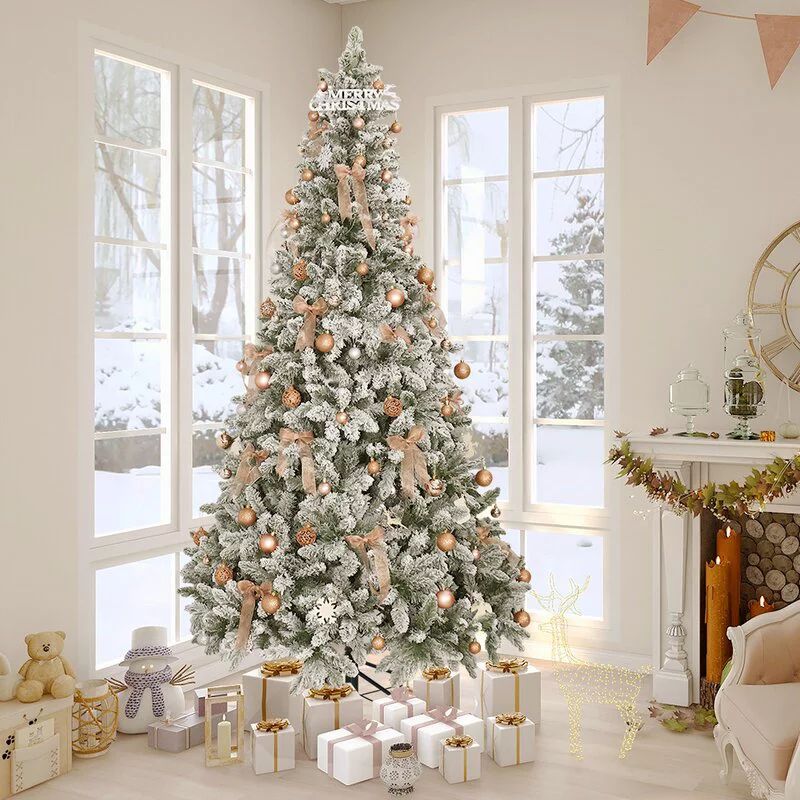 Abble Clear Prelit Incandescent Green Flocked Spruce Artificial Christmas Tree, 7' - Walmart.com | Walmart (US)