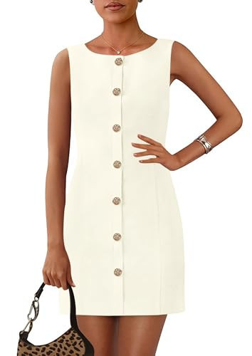 PRETTYGARDEN Women's Formal Dresses Summer 2025 Business Sleeveless Button Down Short Dress Elegant Work Office Outfits (Apricot,Small) | Amazon (US)