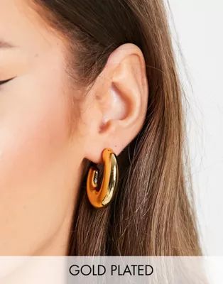 ASOS DESIGN 14k gold plated hoop earrings in chubby oval design | ASOS (Global)