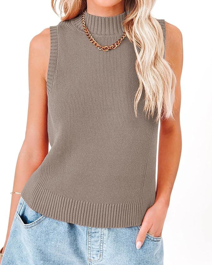 Rilista Women Summer Knit Tank Tops Sleeveless Turtleneck Cami Shirts Ribbed Mock Neck Pullover S... | Amazon (US)