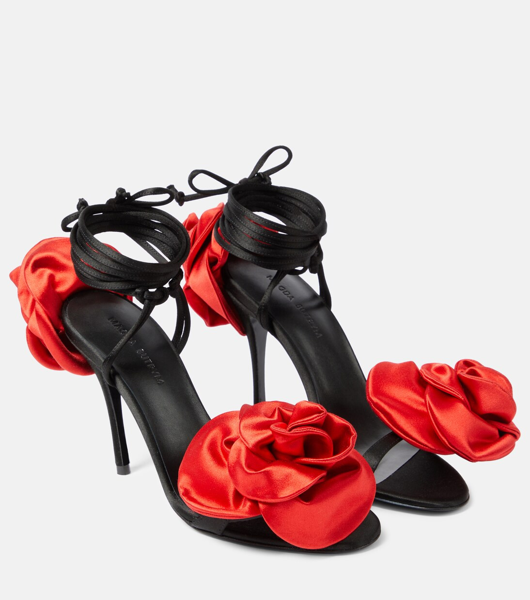 Floral-appliqué satin slingback sandals | Mytheresa (US/CA)