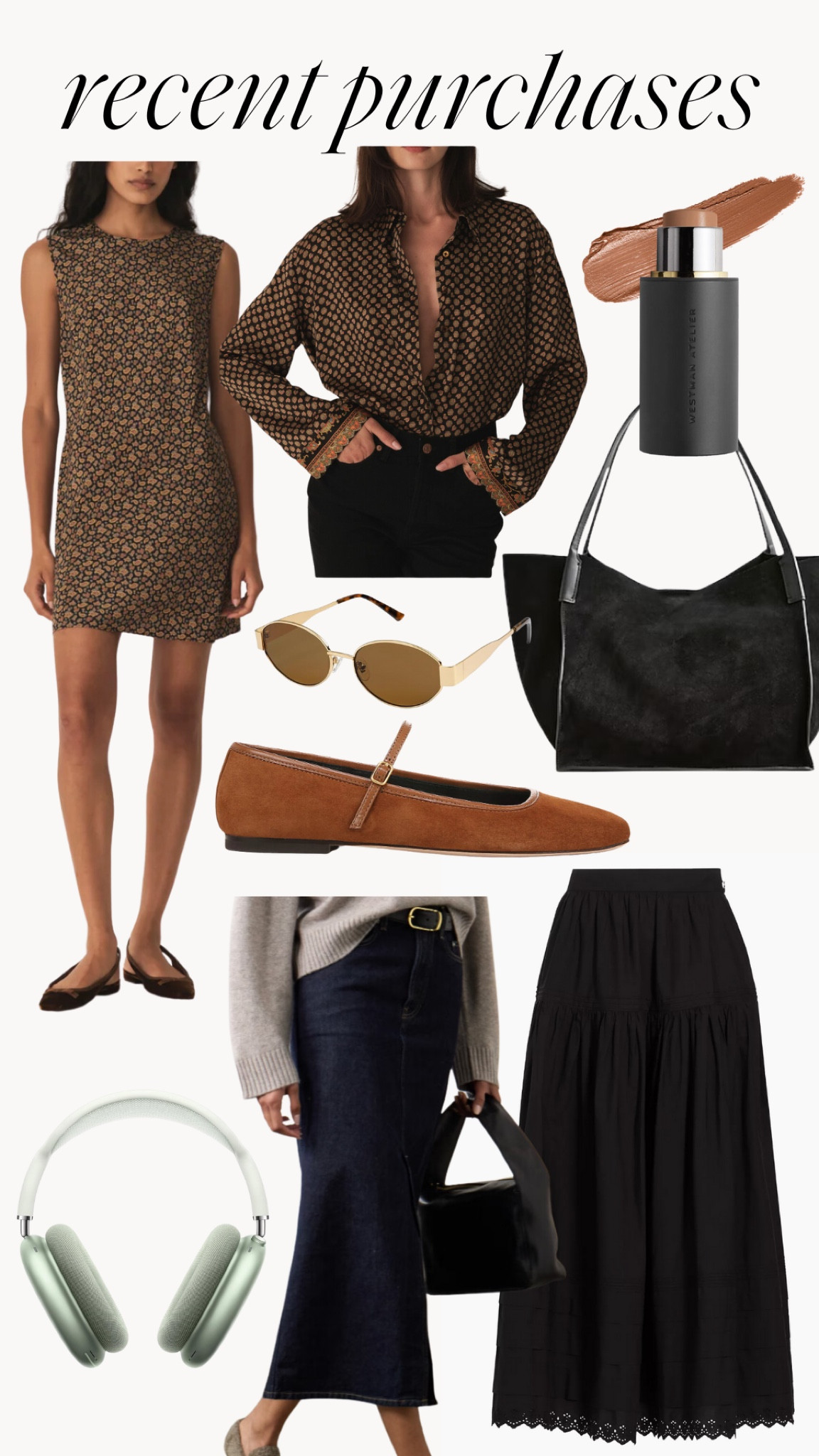 What I bought in August 🍁 I used a Saks Gift Card to get a transitional black skirt and suede ballets, and I couldn’t resist these pieces from the latest Doen drop! So many ways to style the prints as the weather cools off. 

#fallstyle #falldress #falltop #blacksuedebag #fallboots #balletflats #brownballetflats

#LTKSeasonal