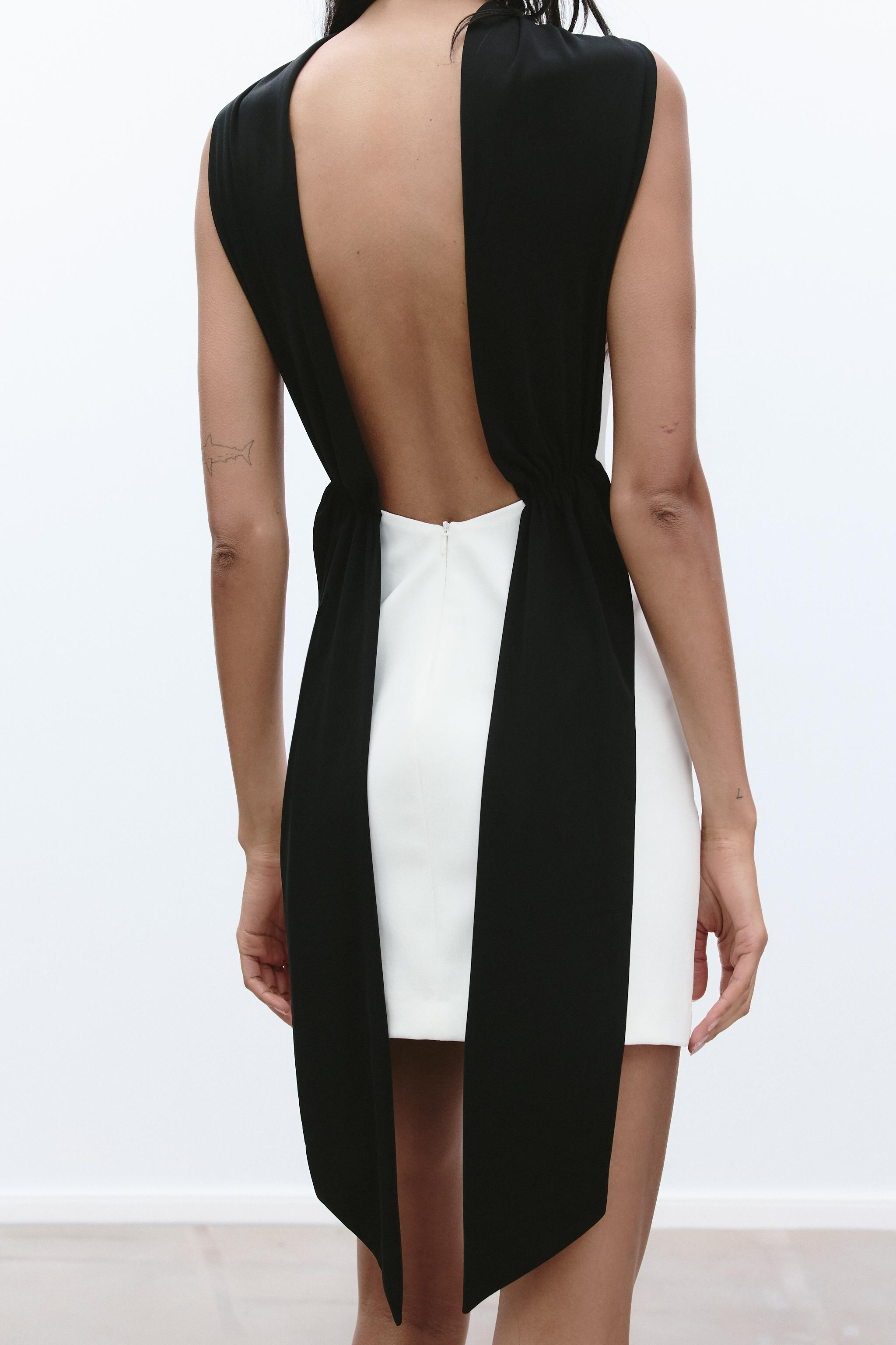 Short halter neck dress. Contrasting combined fabric. Inner lining. Hidden back zipper closure. | Zara US