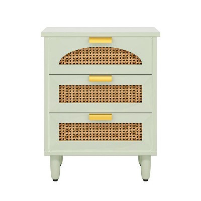 Dexmalle Farmhouse Chic Nightstand with 3 Rattan Drawers,Green | Target