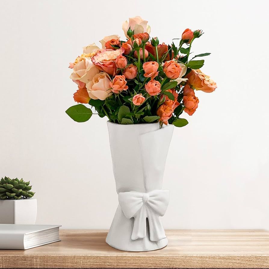 White Ceramic Vase for Home Decor 9.64'' Large Tall Flower Vase for Bouquet Modern Cute Decorativ... | Amazon (US)
